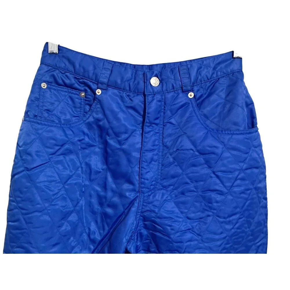 Vtg 80s Mellow Yellow Quilted Pants‎ Ski Snow Winter Womens T3 Blue - Picture 6 of 9